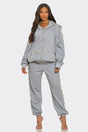 Women's Pearl-Embellished Relaxed Fit Jogger Set