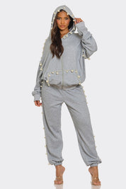 Women's Pearl-Embellished Relaxed Fit Jogger Set