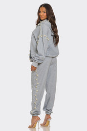 Women's Pearl-Embellished Relaxed Fit Jogger Set