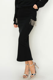 Women's Crystal Embellished Cotton Tassel Skirt