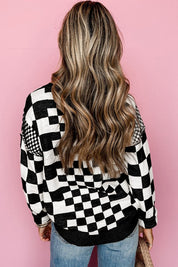 Checkered Print Drop Shoulder Round Neck Sweater