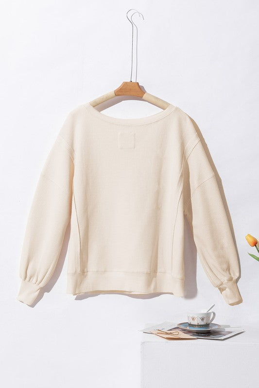 Women's Oversized Waffle Knit Bishop Sleeve Sweatshirt