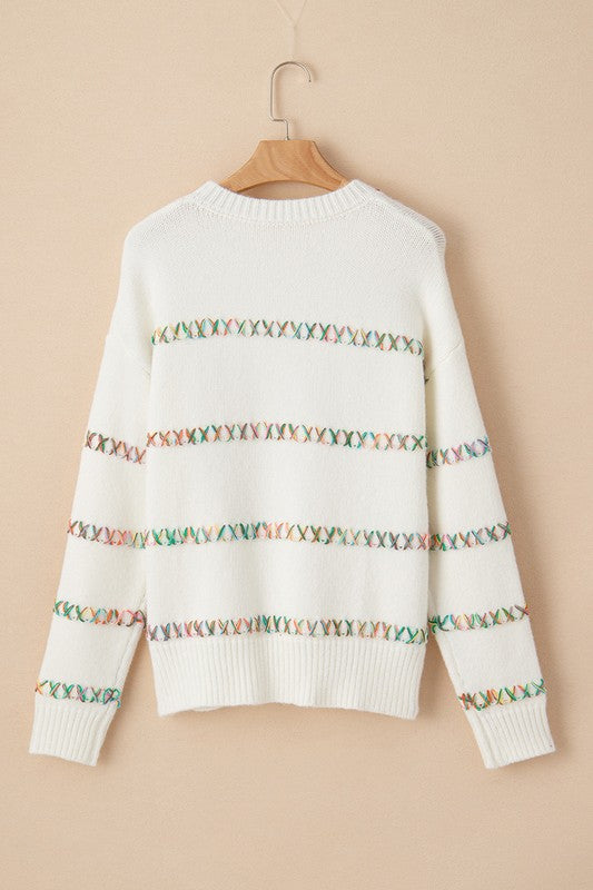 Women's Cozy Crossed Stitch Drop Shoulder Sweater