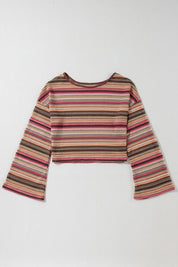 Women's Cropped Wide Sleeve Ethnic Striped Top