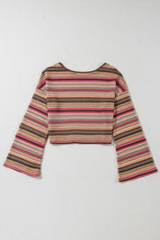 Women's Cropped Wide Sleeve Ethnic Striped Top