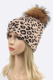 Women's Detachable Fur Pom Leopard Print Beanie