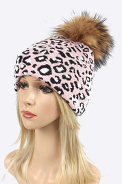 Women's Detachable Fur Pom Leopard Print Beanie