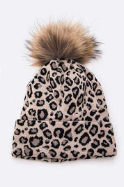 Women's Detachable Fur Pom Leopard Print Beanie