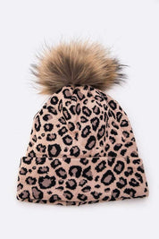 Women's Detachable Fur Pom Leopard Print Beanie