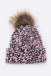 Women's Detachable Fur Pom Leopard Print Beanie