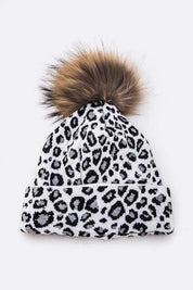 Women's Detachable Fur Pom Leopard Print Beanie