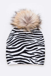 Women's Iconic Beanie with Detachable Raccoon Fur Pom