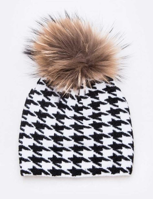 Women's Iconic Beanie with Detachable Raccoon Fur Pom