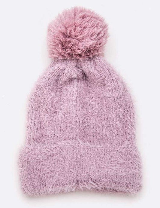 Women's Mohair Blend Faux Fur Pom Beanie