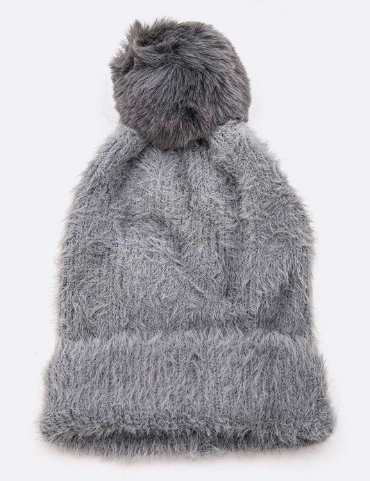 Women's Mohair Blend Faux Fur Pom Beanie