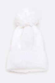 Women's Mohair Blend Faux Fur Pom Beanie