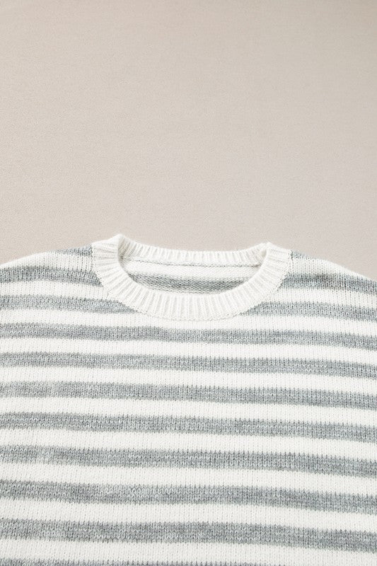 Women's Drop Shoulder Stripe Crew Neck Sweater