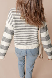 Women's Drop Shoulder Stripe Crew Neck Sweater