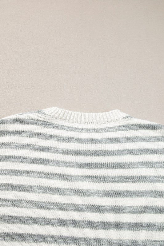 Women's Drop Shoulder Stripe Crew Neck Sweater