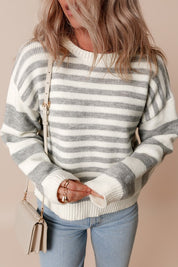 Women's Drop Shoulder Stripe Crew Neck Sweater