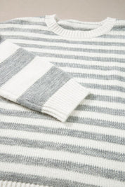 Women's Drop Shoulder Stripe Crew Neck Sweater