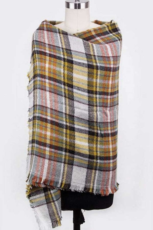 Women's Large Plaid Acrylic Blanket Scarf