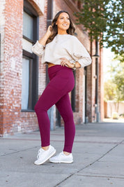 Women's Maroon Full Length Leggings with Pockets