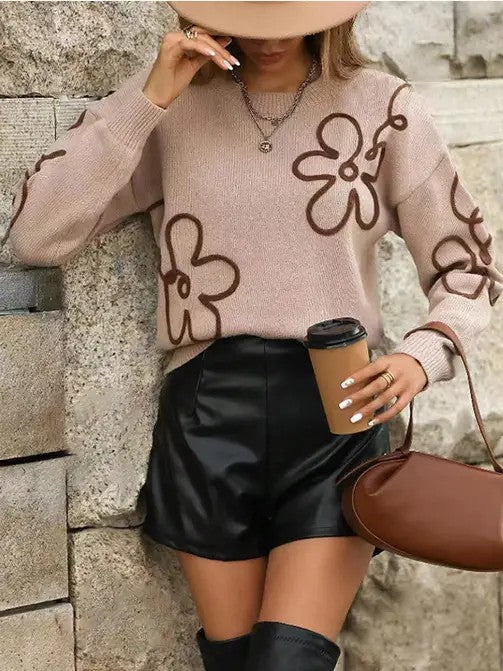 Women's Floral Pattern Knit Sweater