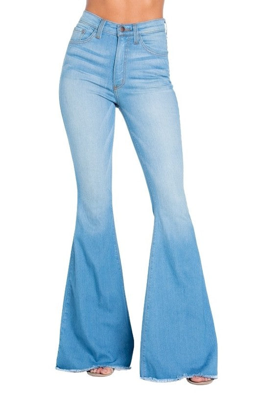 Women's Light Wash High Stretch Bell Bottom Jeans