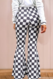 Women's High Rise Flared Checkered Pants