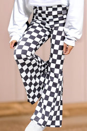 Women's High Rise Flared Checkered Pants