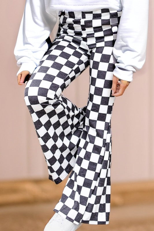 Women's High Rise Flared Checkered Pants