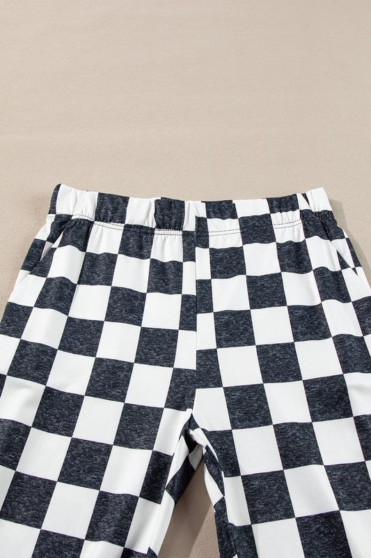 Women's High Rise Flared Checkered Pants