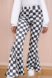 Women's High Rise Flared Checkered Pants