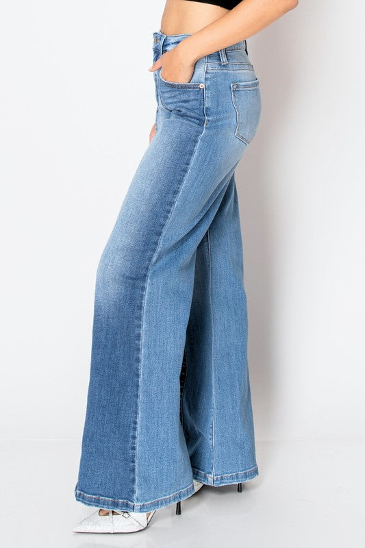 Women's Vintage High Rise Wide Leg Tummy Control Jeans