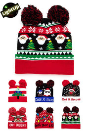 Unisex LED Light Up Double Pom Pom Christmas Beanie Set