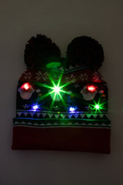 Unisex LED Light Up Double Pom Pom Christmas Beanie Set
