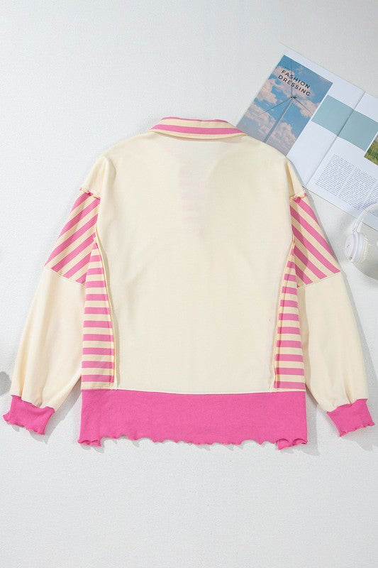 Women's Collared Colorblock French Terry Pullover Top