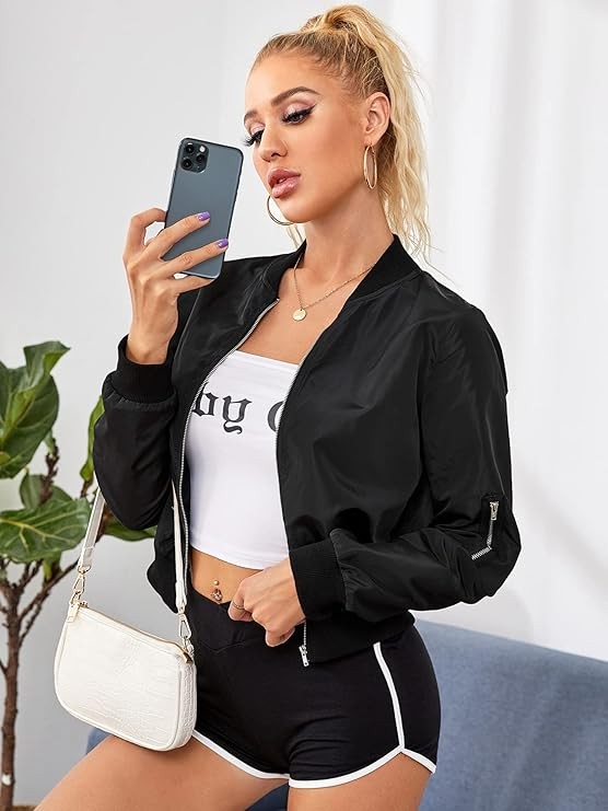 Women's Regular Fit Long Sleeve Bomber Jacket