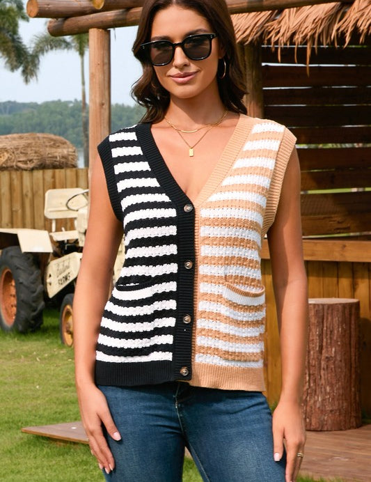 Women's Color Block Striped Sweater Vest