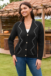 Women's Chunky Cable Knit Cardigan with Contrast Colorblock