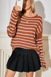 Women's Relaxed Fit Stripe Round Neck Sweater