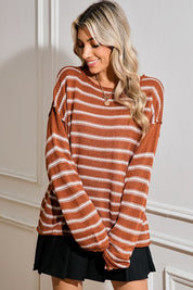 Women's Relaxed Fit Stripe Round Neck Sweater