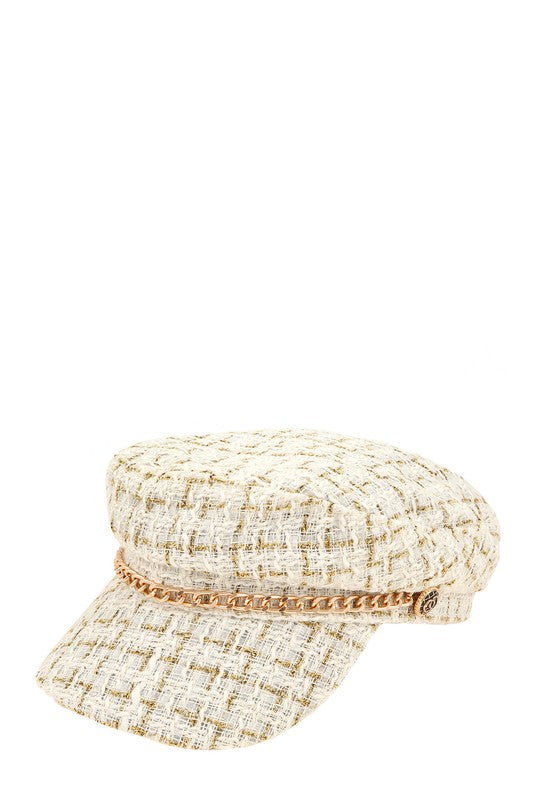 Women's Tweed Beret with Chain Detail