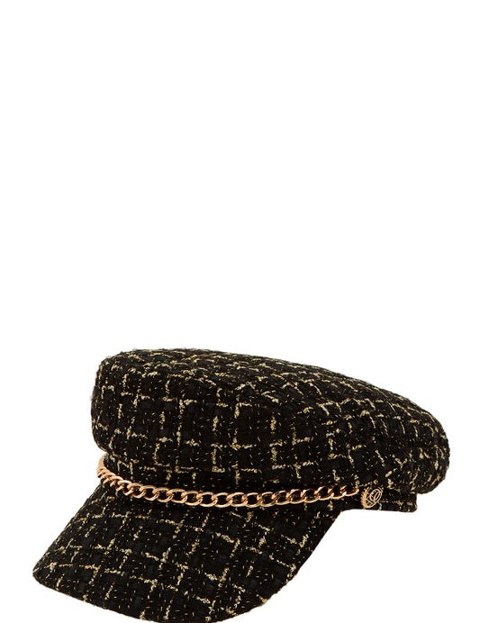 Women's Tweed Beret with Chain Detail