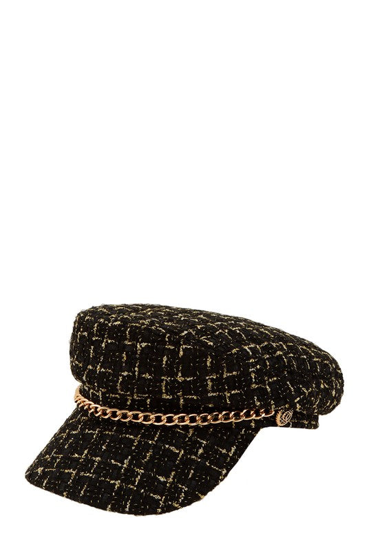 Women's Tweed Beret with Chain Detail