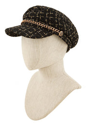 Women's Tweed Beret with Chain Detail