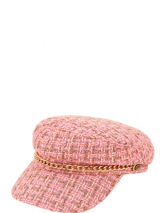 Women's Tweed Beret with Chain Detail