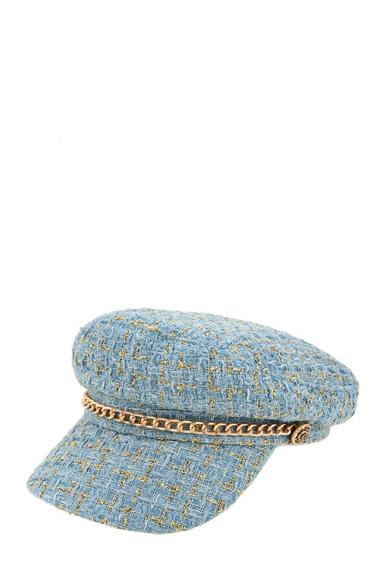 Women's Tweed Beret with Chain Detail