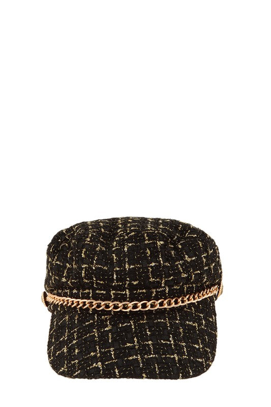 Women's Tweed Beret with Chain Detail